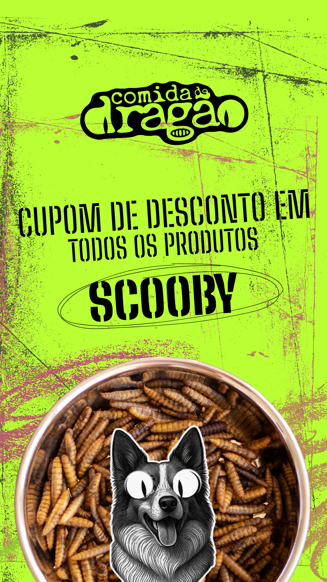 Banner verde da Comida de Dragão com o cupom SCOOBY